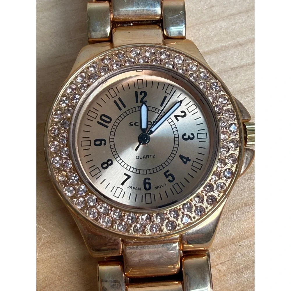 Scoop Womens Rhinestone Bezel Quartz Watch Lot Silver and Rose Gold Tone Lot 2
